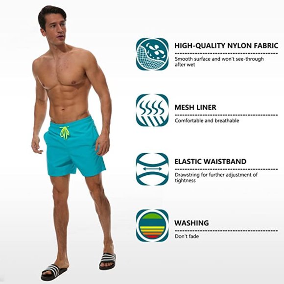 Brand New In Package Men's Peacock Blue Swim Trunks - SILKWORLD - Picture 3 of 7